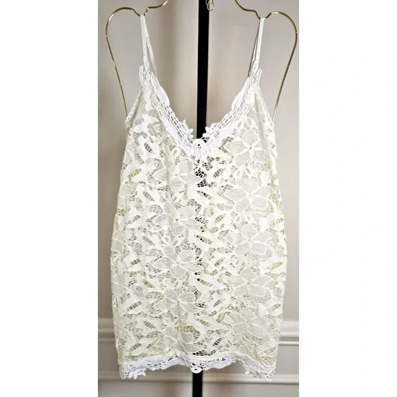 In Bloom By Jonquil Women's M Ivory Lace Sheer Chemise Criss Cross Back Bridal - Picture 1 of 15